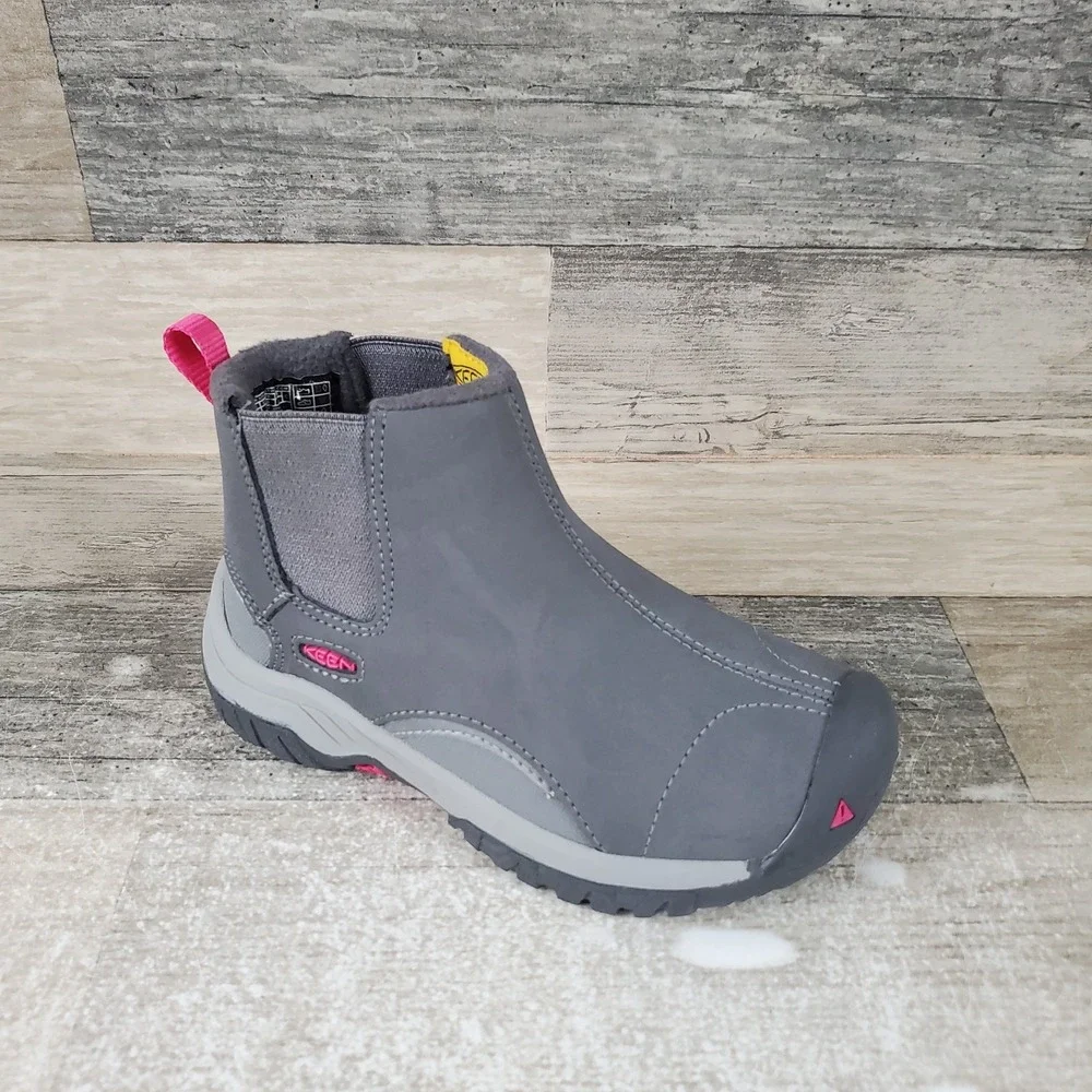 KEEN Kootenay III Kids Chelsea Booties Sz 9 Gray Leather Slip On Round Toe Ankle